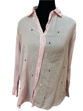 Sundry Pink Star Embroidered Button-Up Shirt Size S Lightweight Preppy Chic NWT